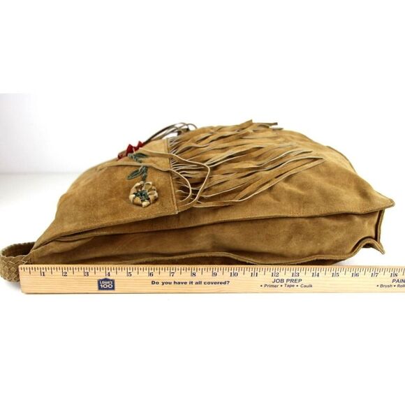 Shelley Wenum TAN BROWN GENUINE SUEDE FLORAL FLAP SHOULDER BAG HANDBAG PURSE - Picture 15 of 16